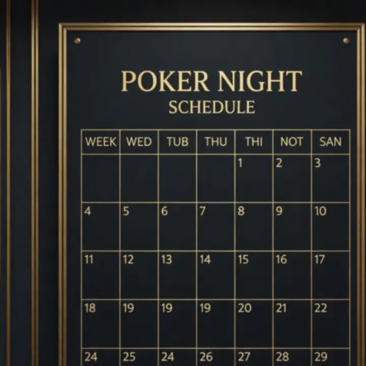Static poker tournament calendar showing weekly events and featured nights