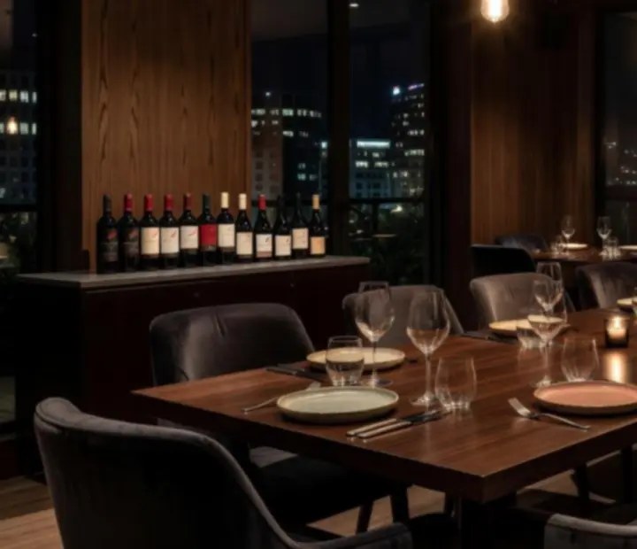 Elegant Australian restaurant set for a private event with candlelit tables and ambient lighting at Theflopand Flame.
